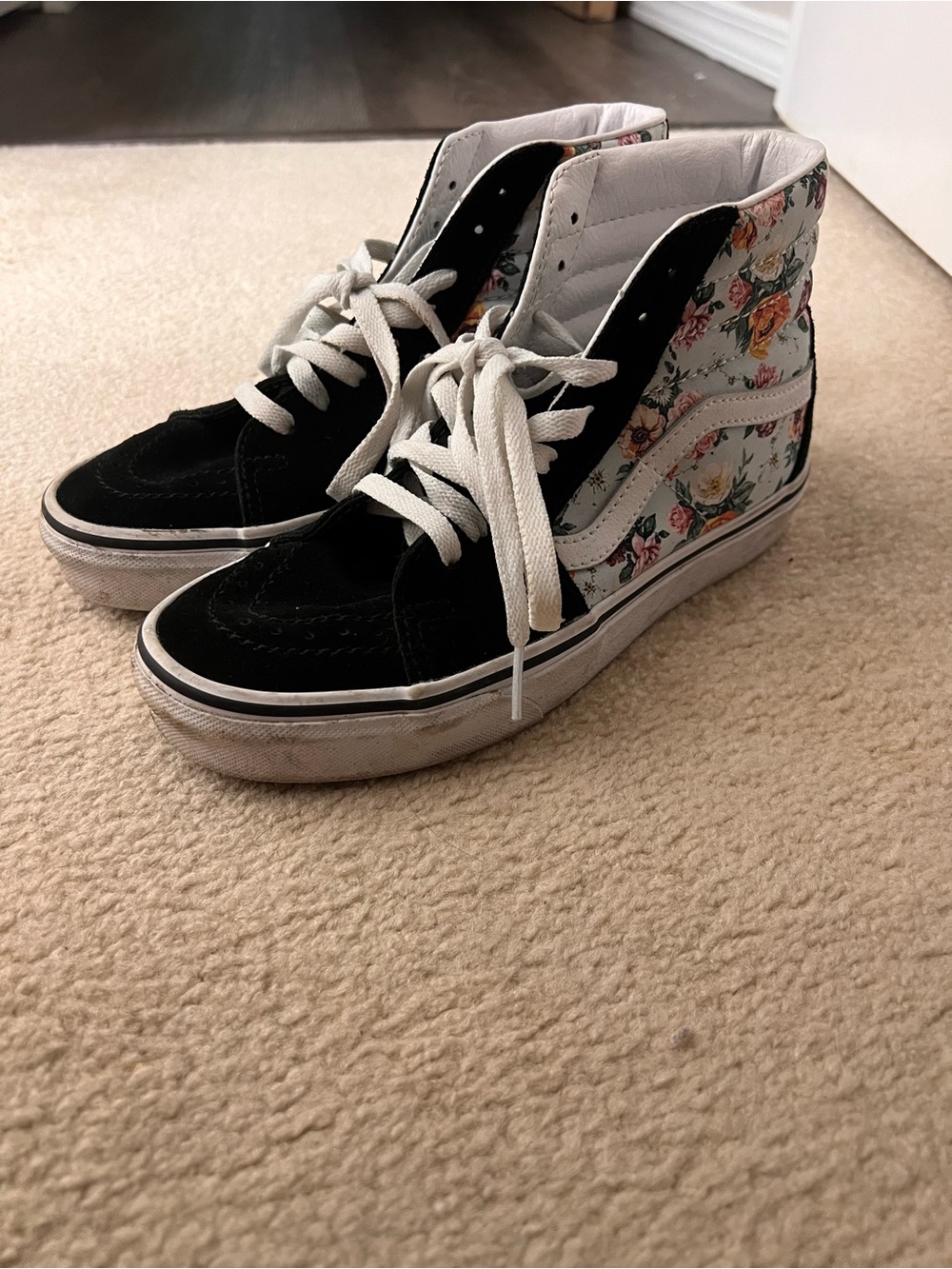 Vans Floral High-Top Sneakers - Black, White, Pink, Green